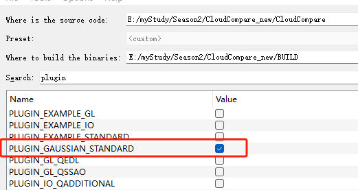Cmake GUI Gaussian插件编译勾选